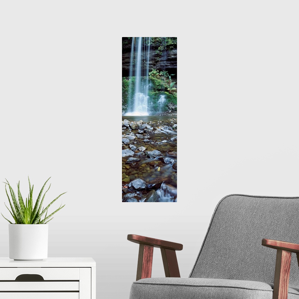 A modern room featuring Waterfall in a forest, Russell Falls, Mt Field National Park, Tasmania, Australia