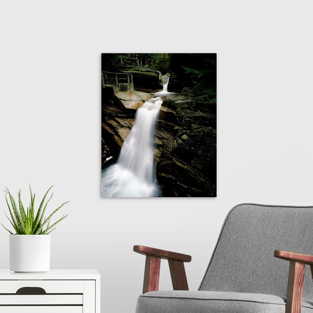 A modern room featuring Waterfall in a forest, Sabbaday Falls, New Hampshire,