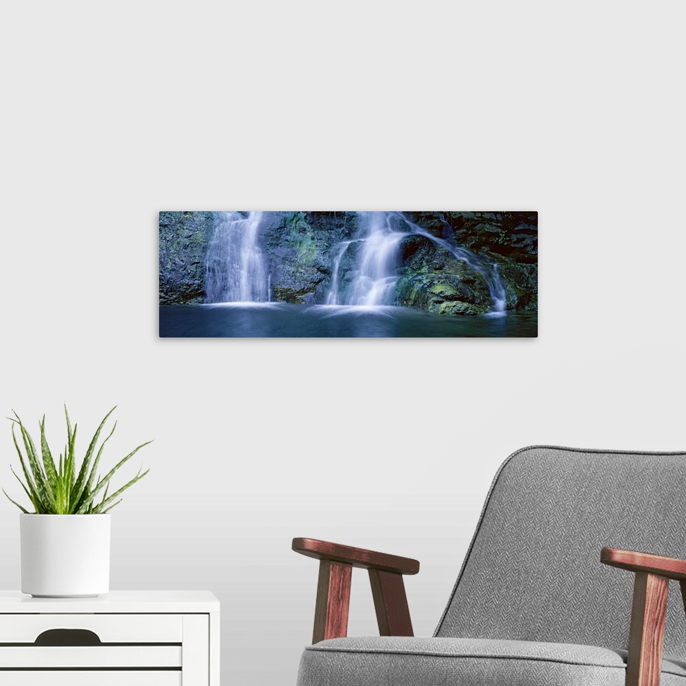 A modern room featuring Waterfall in a forest, Salmon Creek Falls, Gorda, Los Padres National Forest, California
