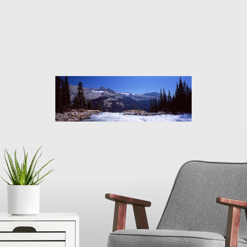 A modern room featuring Waterfall in a forest, Twin Falls, Mt Balfour, Yoho Valley, Yoho National Park, British Columbia,...