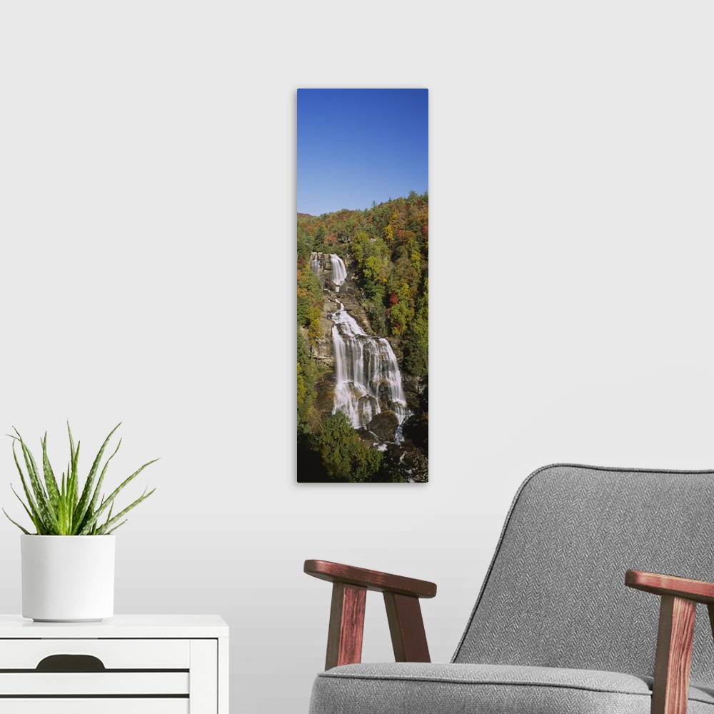 A modern room featuring Waterfall in the forest, Whitewater Falls, Nantahala National Forest, North Carolina