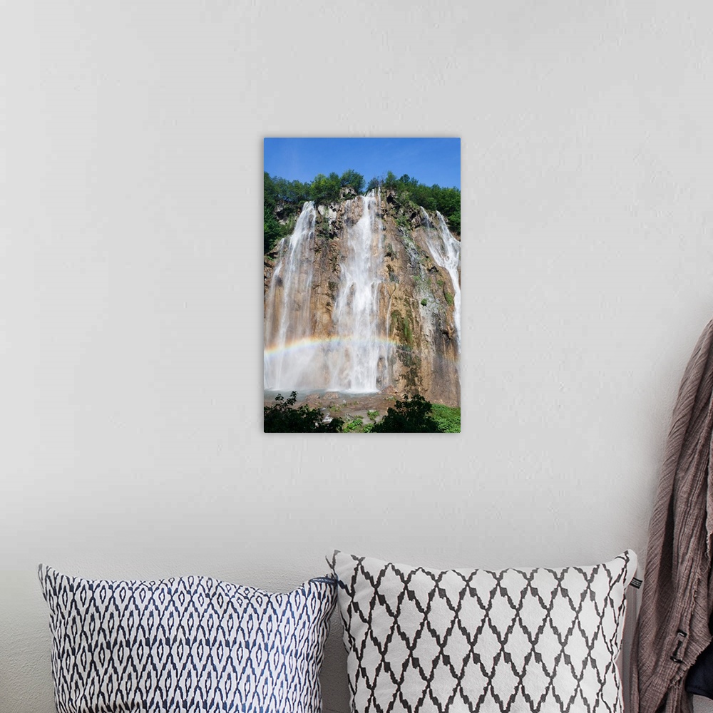A bohemian room featuring Waterfall with rainbow, Veliki Slap, Plitvice Lakes National Park, Croatia