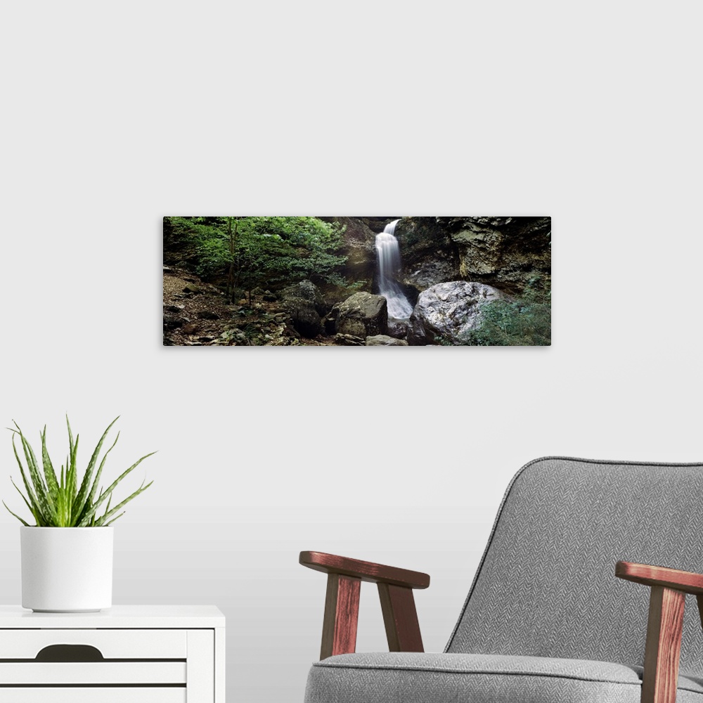 A modern room featuring Waterfalls in a forest, Eden Falls, Lost Valley State Park, Ozark National Forest, Ozark Mountain...