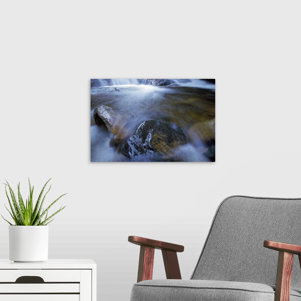 A modern room featuring Waterfalls over rocks, close-up, Maine