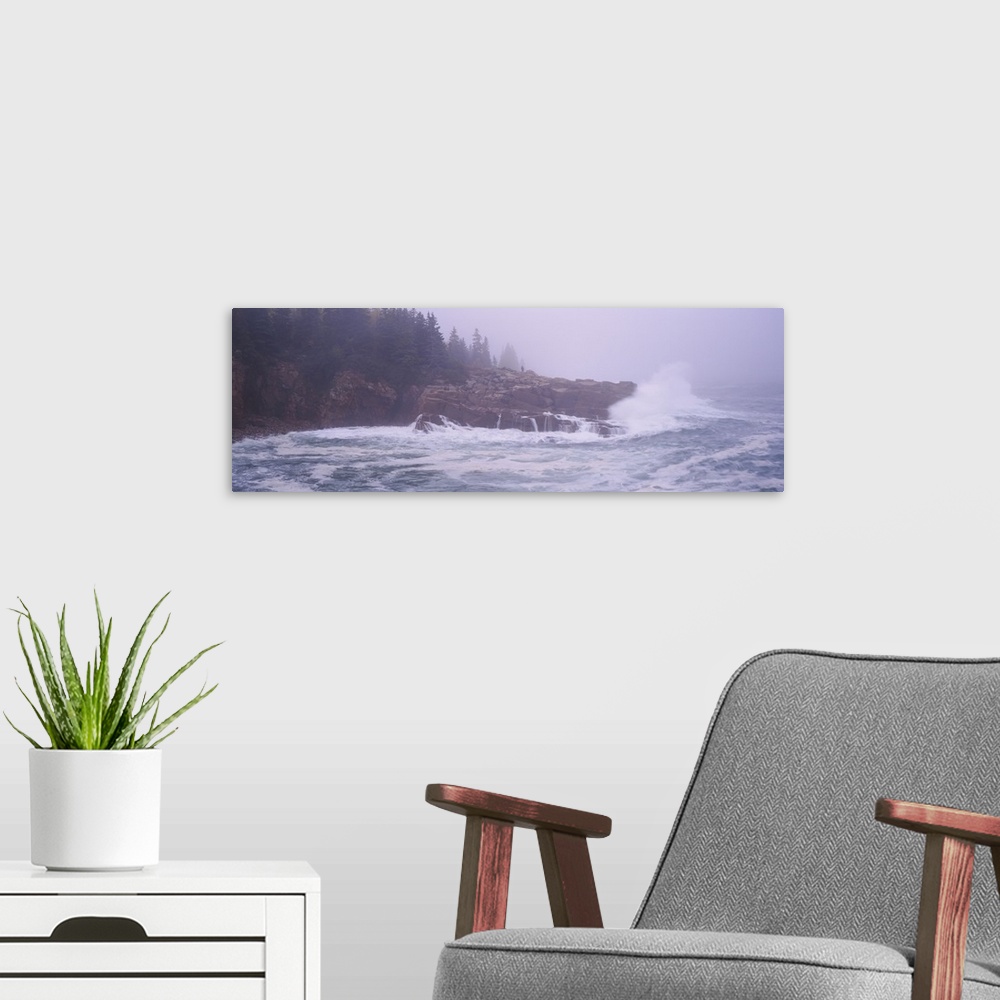 A modern room featuring Waves breaking against rocks, Monument Cove, Mount Desert Island, Acadia National Park, Maine
