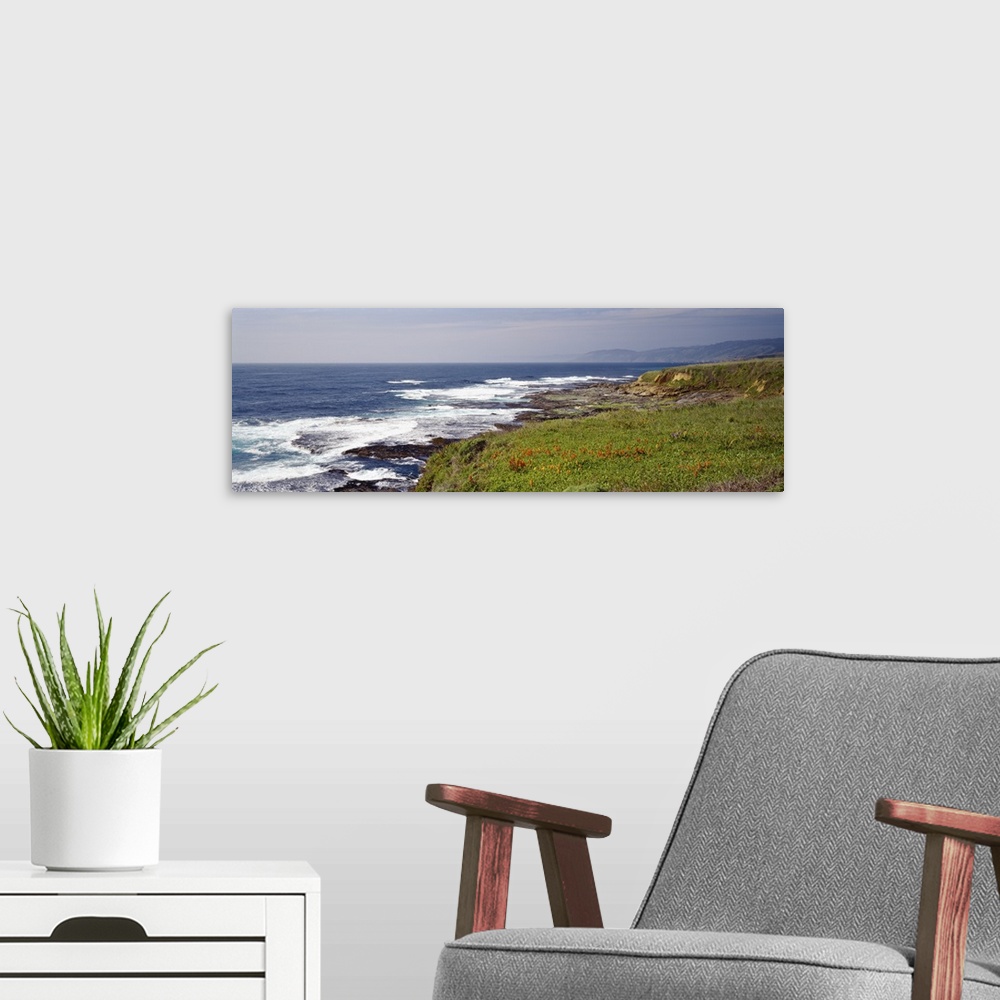 A modern room featuring Waves breaking on the coast, Marin Headlands, Westport, California