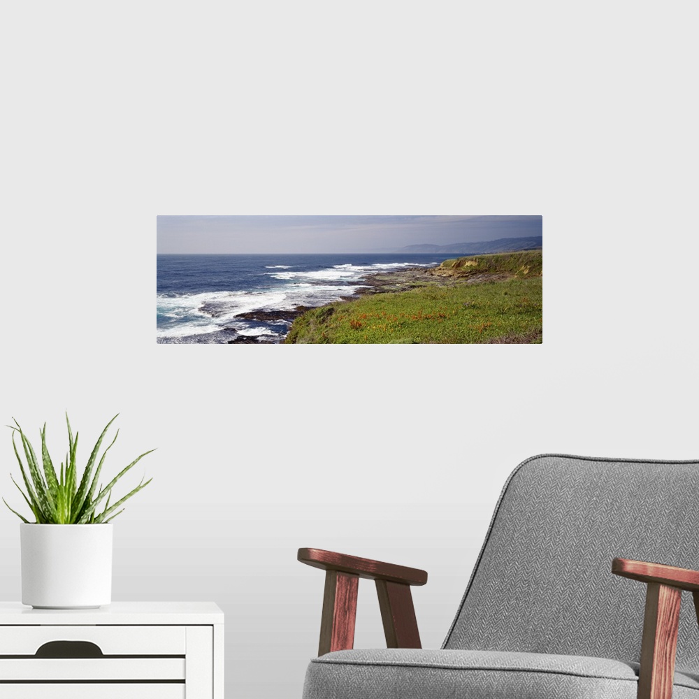 A modern room featuring Waves breaking on the coast, Marin Headlands, Westport, California
