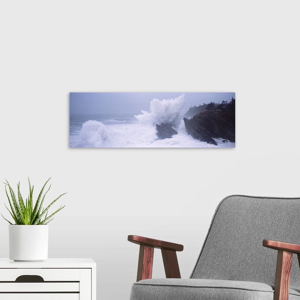 A modern room featuring Waves breaking on the coast, Shore Acres State Park, Oregon,