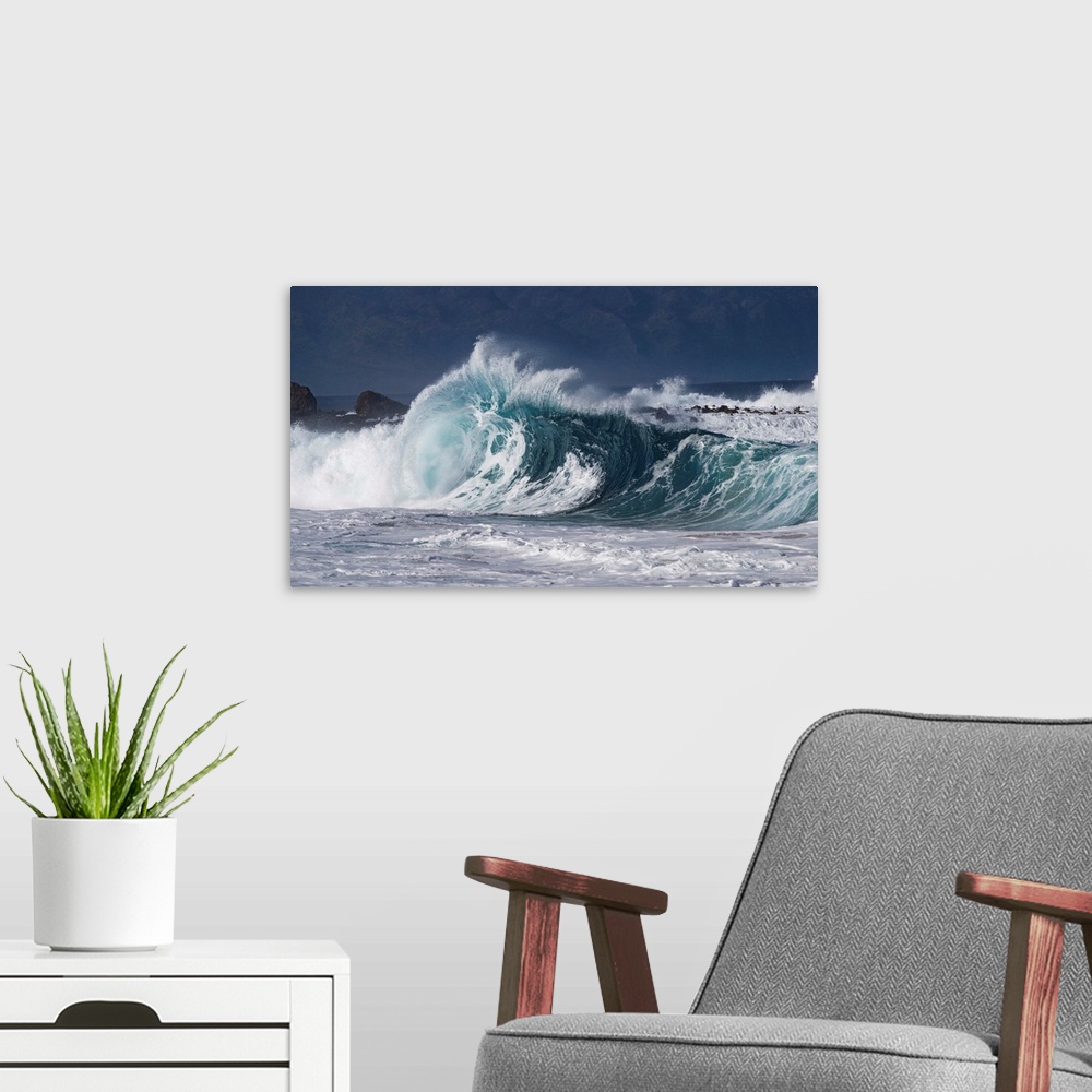 A modern room featuring Waves in Pacific Ocean, Hawaii, USA