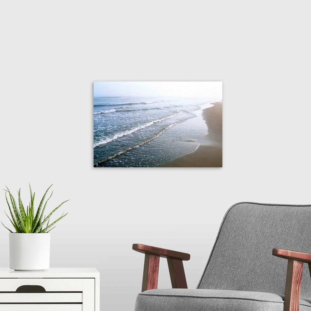 A modern room featuring Waves on beach