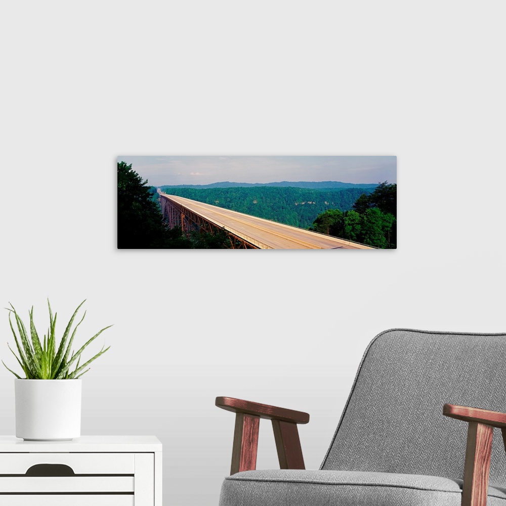 A modern room featuring West Virginia, Route 19, High angle view of New River Gorge Bridge
