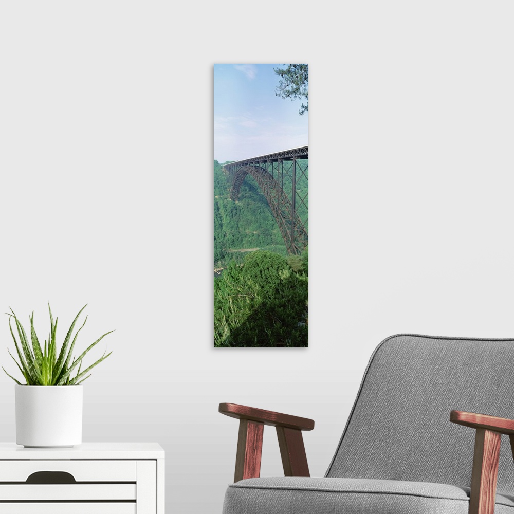 A modern room featuring West Virginia, Route 19, Trees around the New River Gorge Bridge