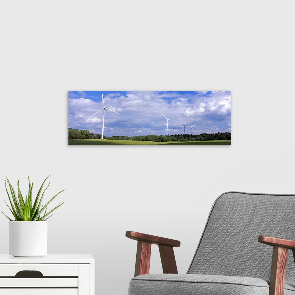 A modern room featuring Wind turbines in a field, Lewis County, New York State
