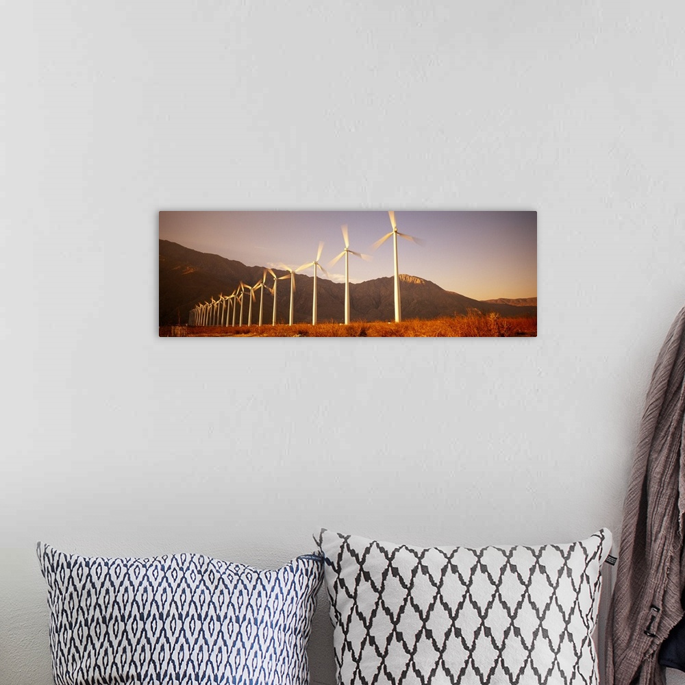 A bohemian room featuring Wind turbines in a row, Palm Springs, California