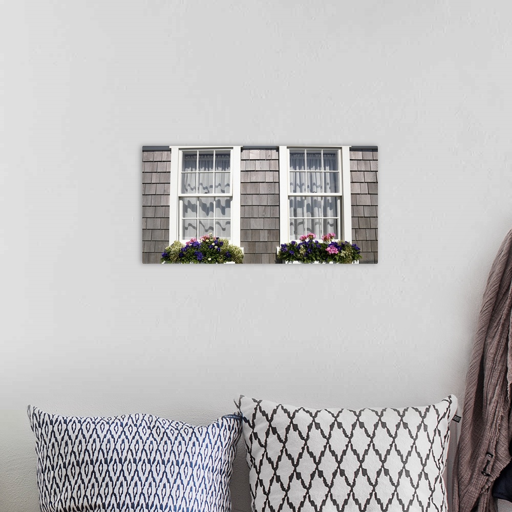 A bohemian room featuring Window boxes on the windows of a house, Siasconset, Nantucket, Massachusetts