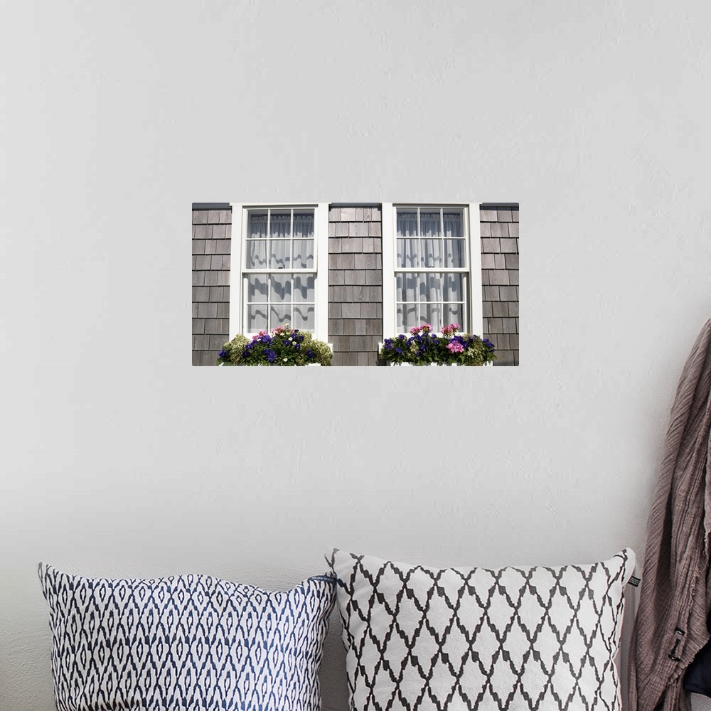 A bohemian room featuring Window boxes on the windows of a house, Siasconset, Nantucket, Massachusetts