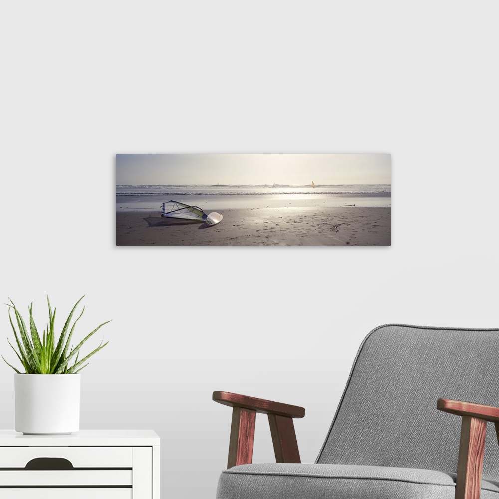 A modern room featuring Windsurfing board on the beach, Jalama Beach, California,