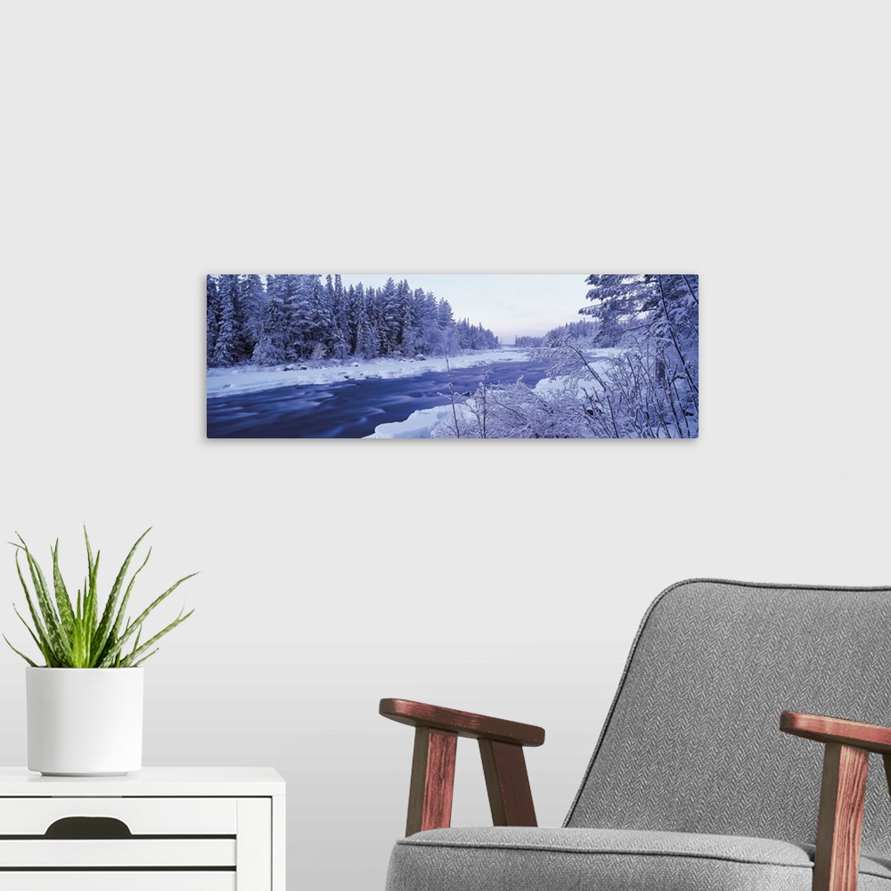 A modern room featuring Winter River