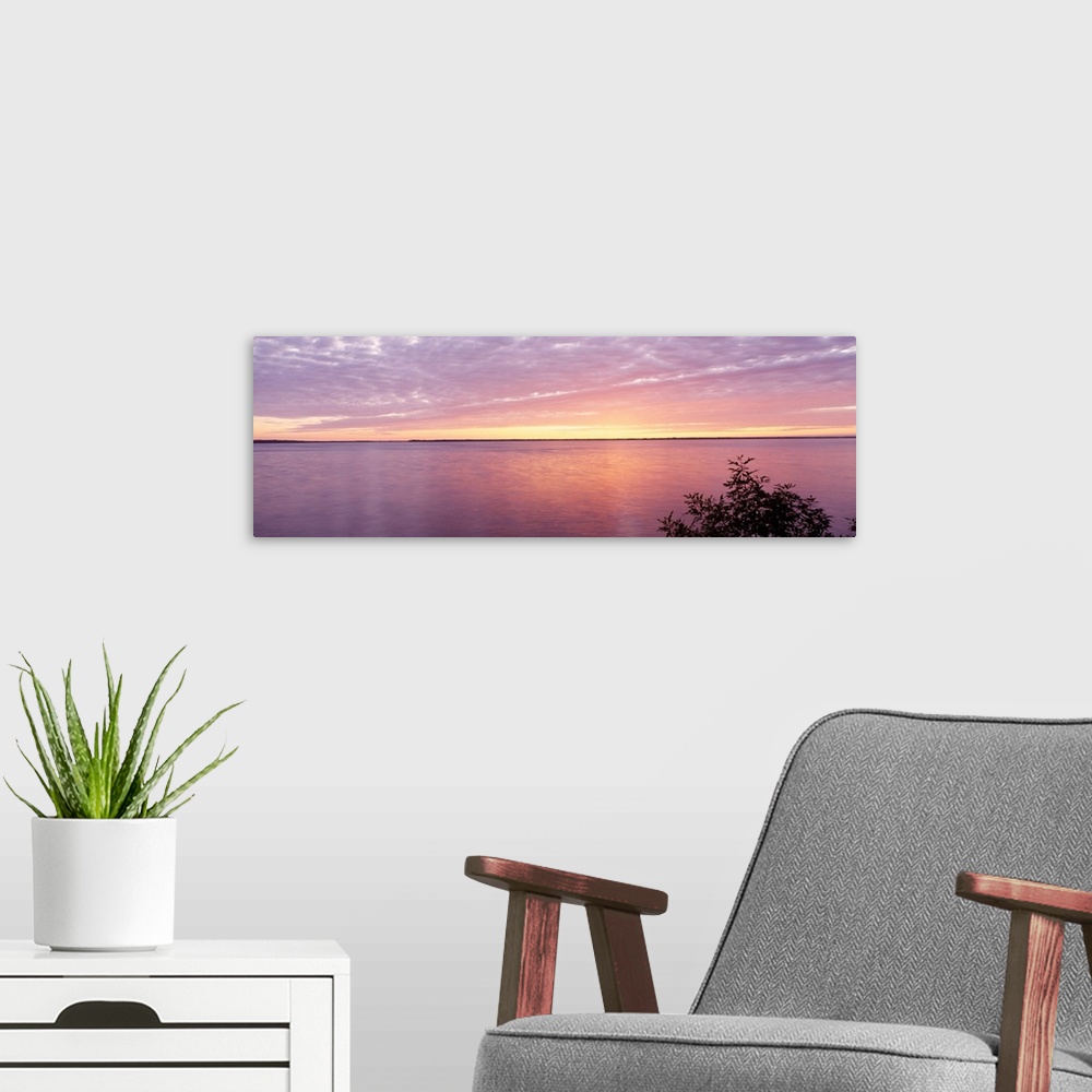 A modern room featuring Wisconsin, Castle Rock Lake, sunset