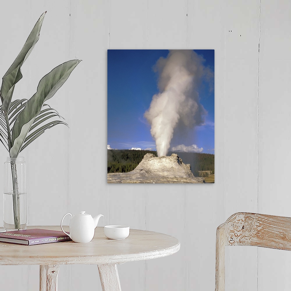 A farmhouse room featuring Wyoming, Yellowstone National Park, Castle Geyser, Steam erupting from the thermal pool