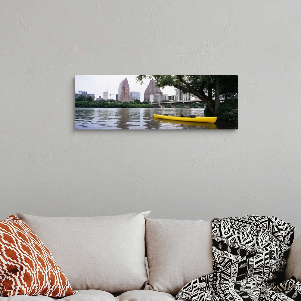 A bohemian room featuring Yellow kayak in a reservoir, Lady Bird Lake, Colorado River, Austin, Travis County, Texas