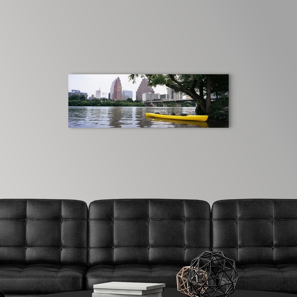 A modern room featuring Yellow kayak in a reservoir, Lady Bird Lake, Colorado River, Austin, Travis County, Texas