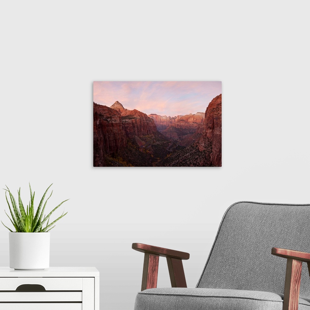A modern room featuring Zion Canyon at sunset, Zion National Park, Springdale, Utah