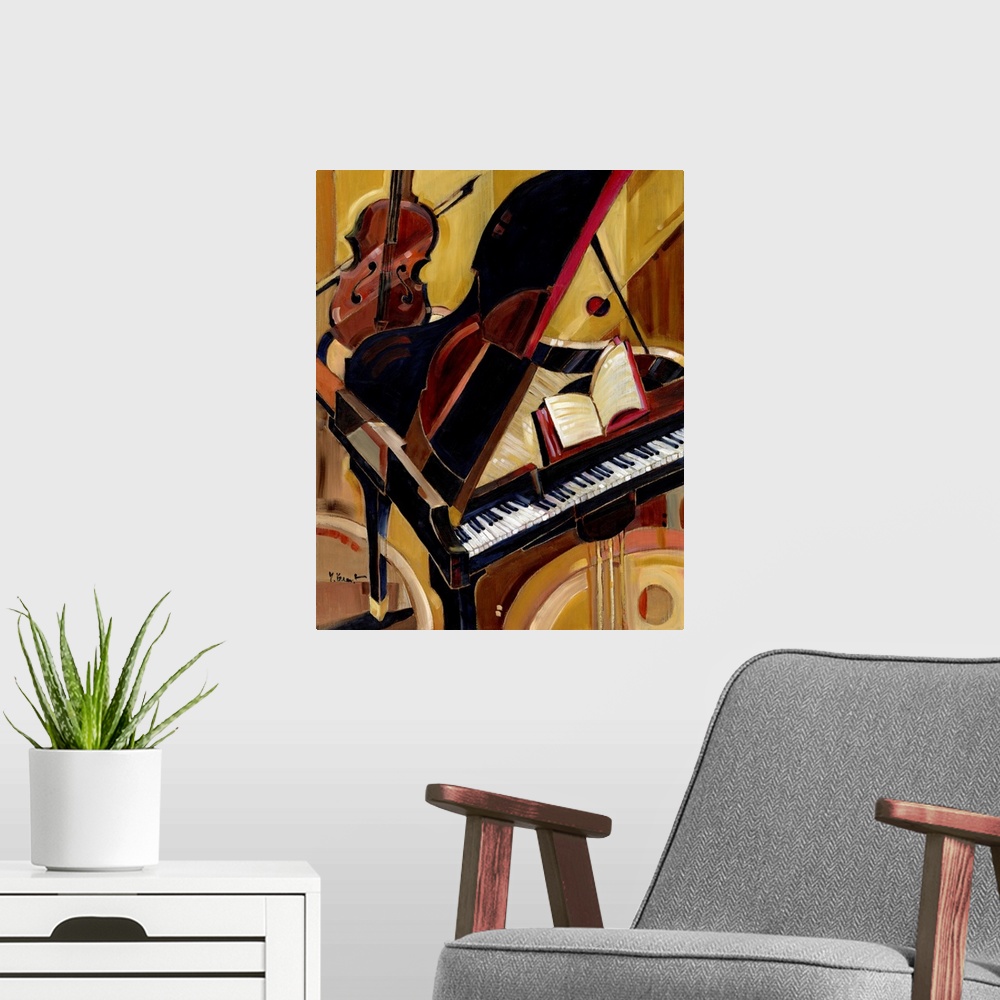 A modern room featuring Abstract Piano II