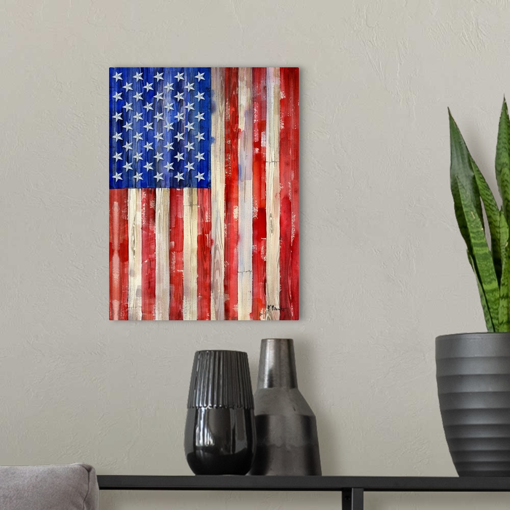 A modern room featuring All American Flag Vertical II