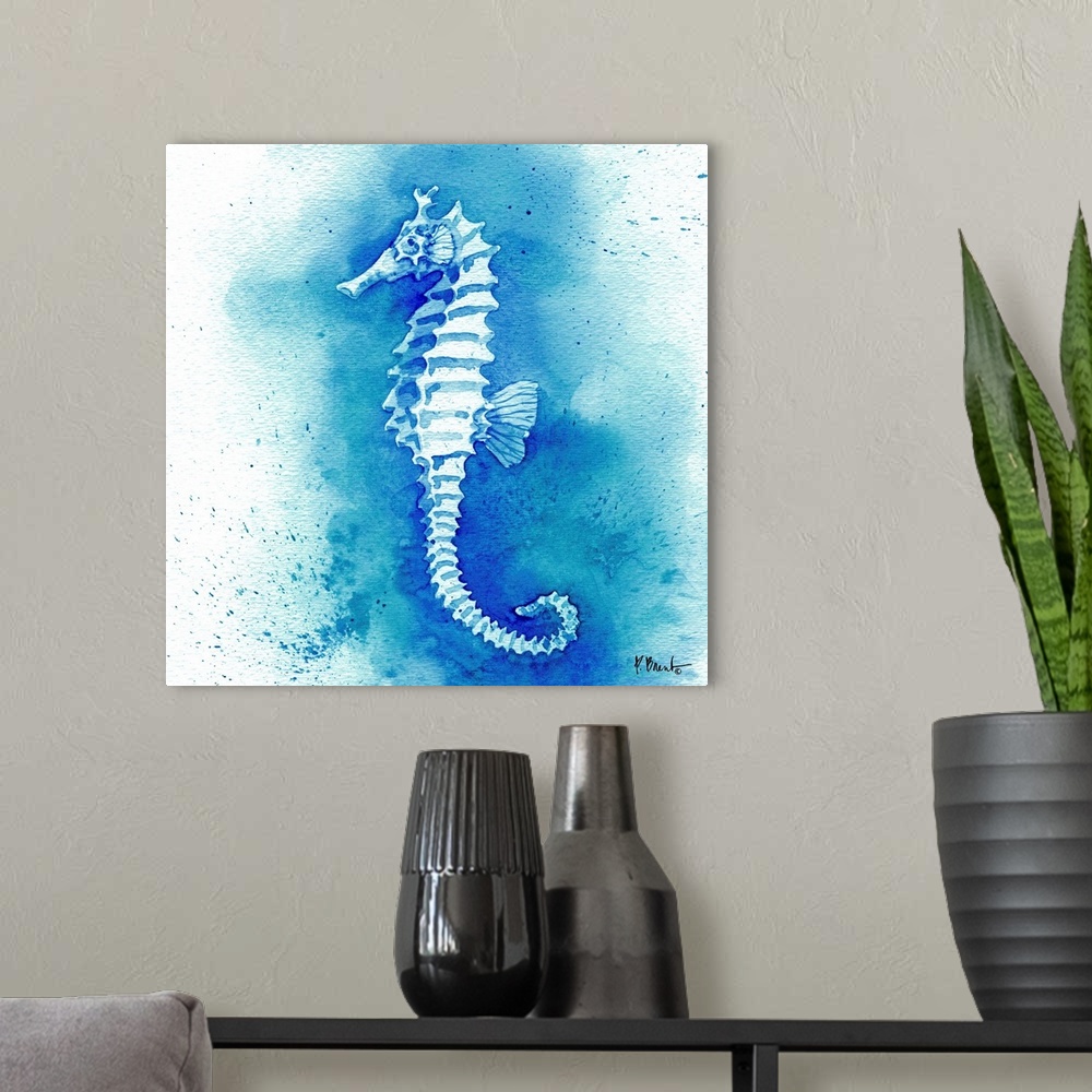 A modern room featuring Watercolor seahorse.
