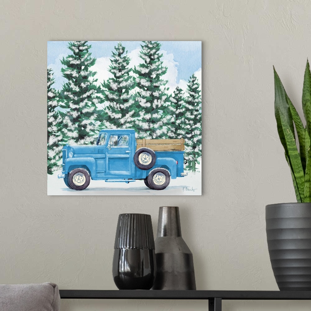 A modern room featuring Blue Winter Truck