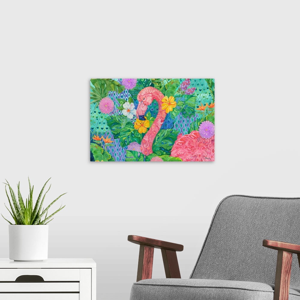 A modern room featuring Bohemian Flamingo Horizontal