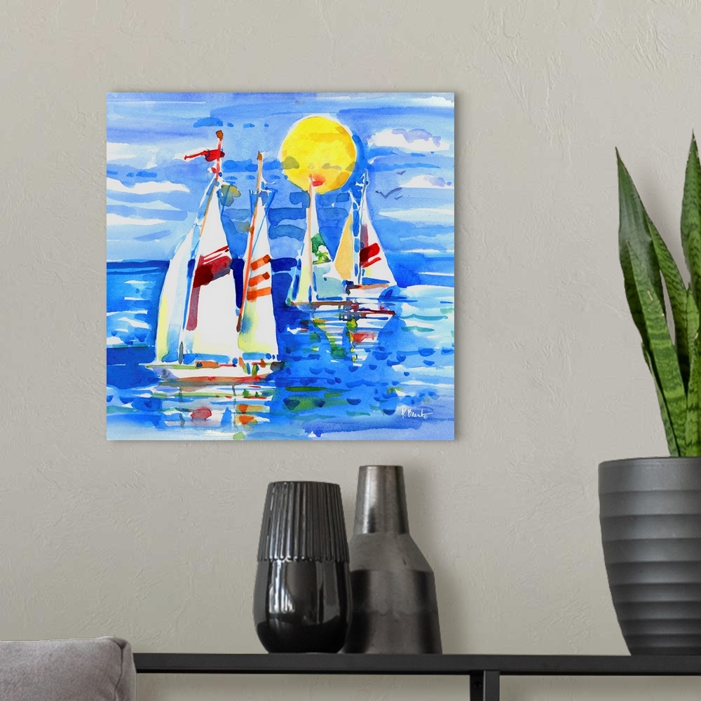 A modern room featuring Cape Sailboats III - Square