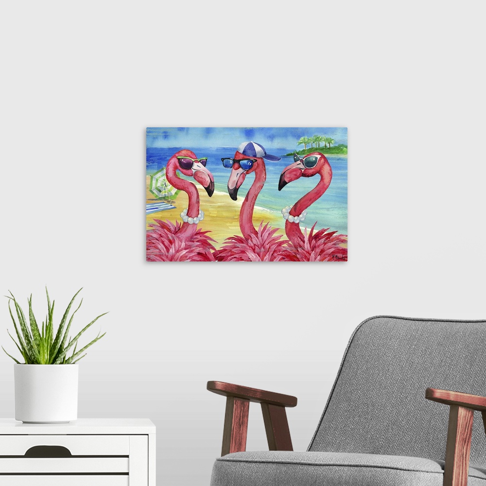 A modern room featuring Flamingo Friends