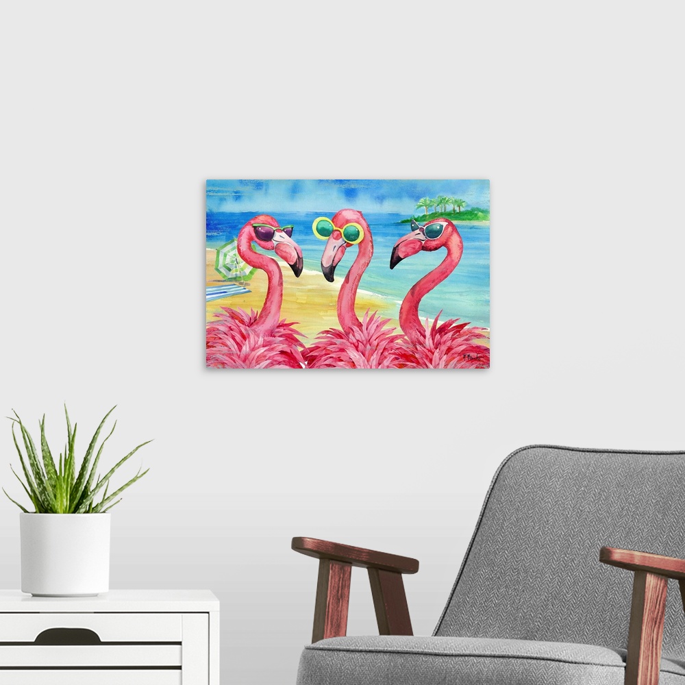 A modern room featuring Flamingo Girlfriends Horizontal