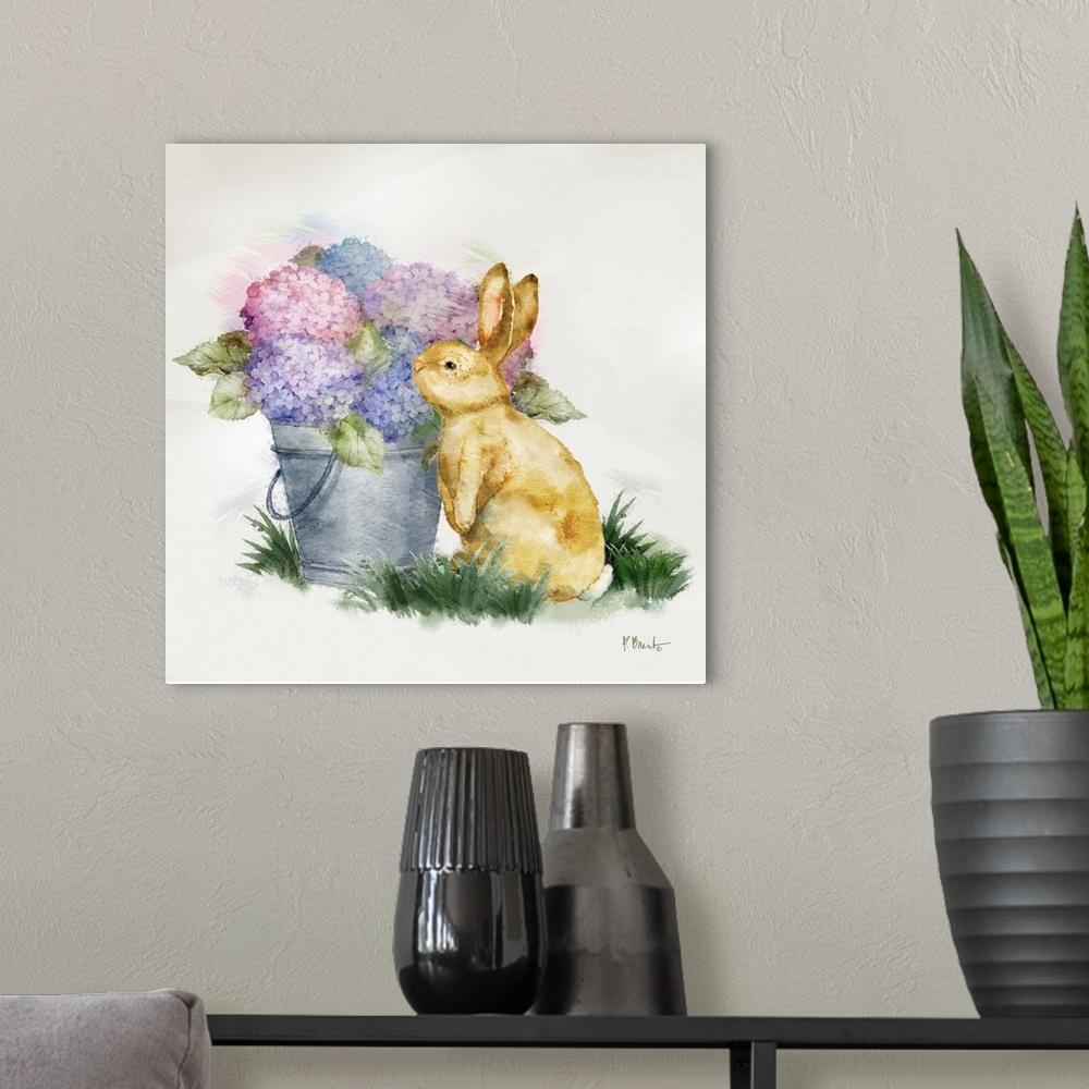 A modern room featuring Floral Rabbit IV
