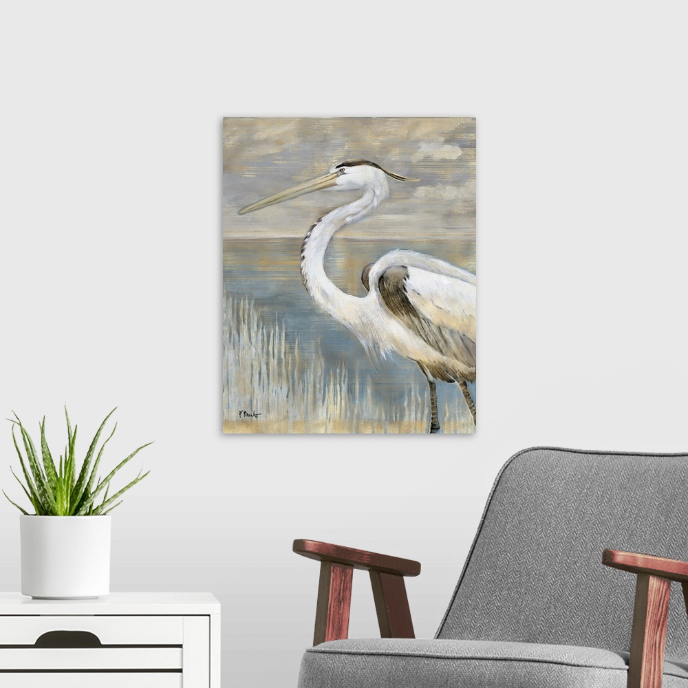A modern room featuring Golden River Heron