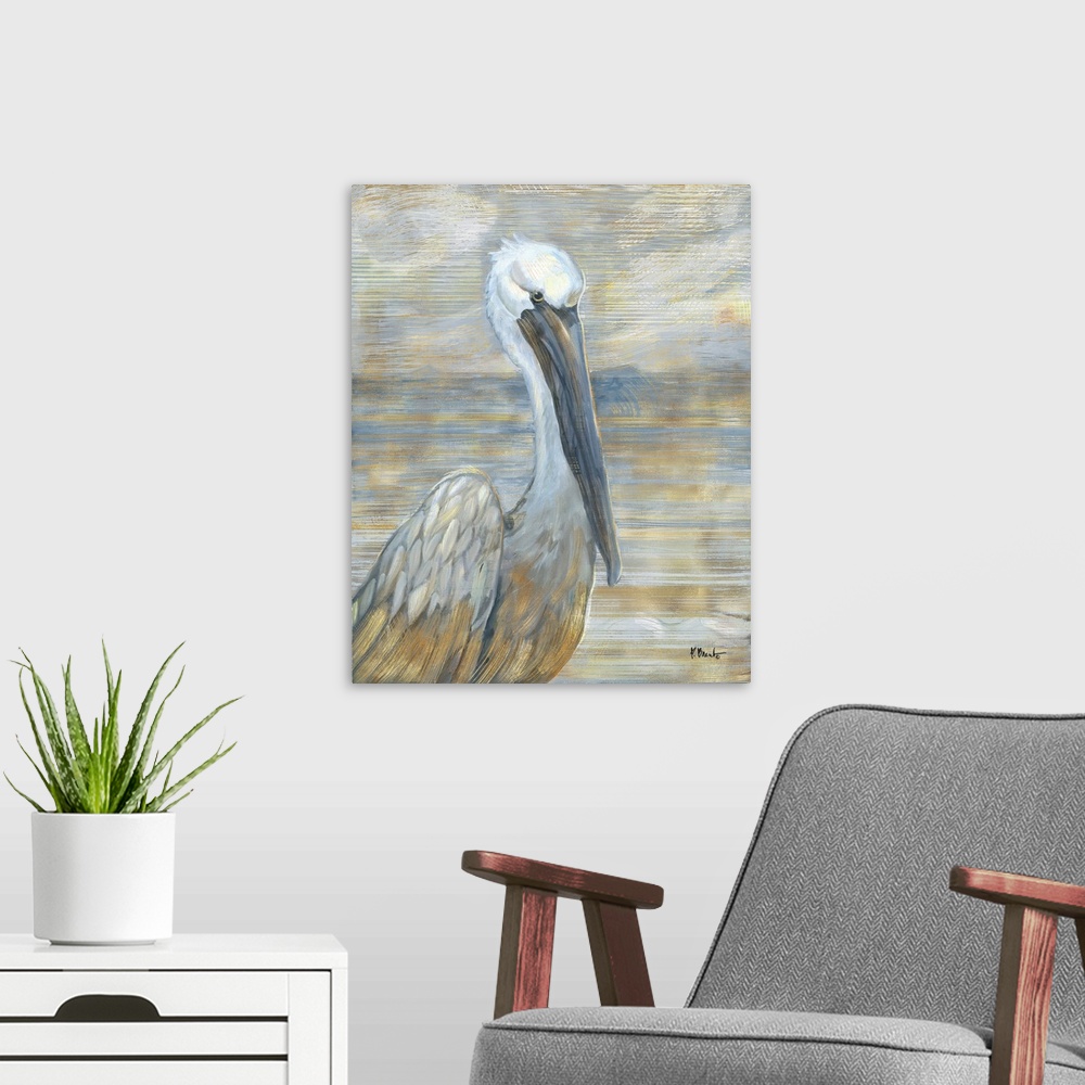 A modern room featuring Golden Salty Pelican