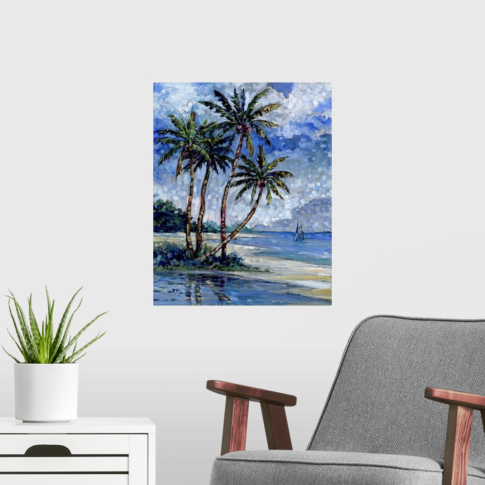 A modern room featuring Impressions Of Palms I