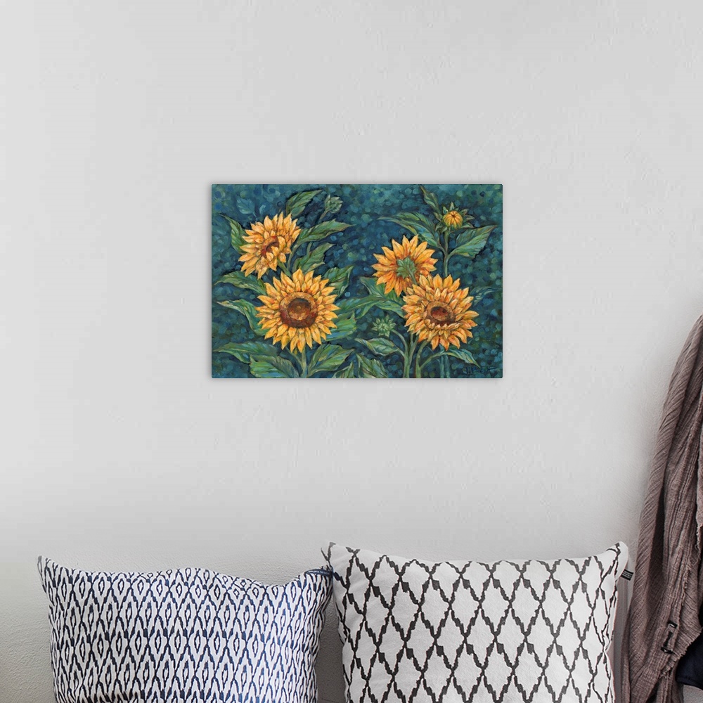 A bohemian room featuring Impressions Of Sunflowers Horizontal II