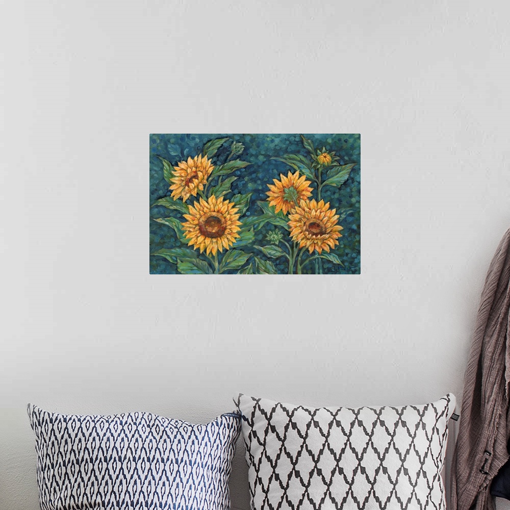 A bohemian room featuring Impressions Of Sunflowers Horizontal II