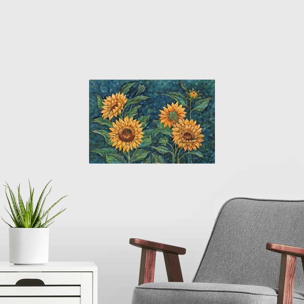 A modern room featuring Impressions Of Sunflowers Horizontal II