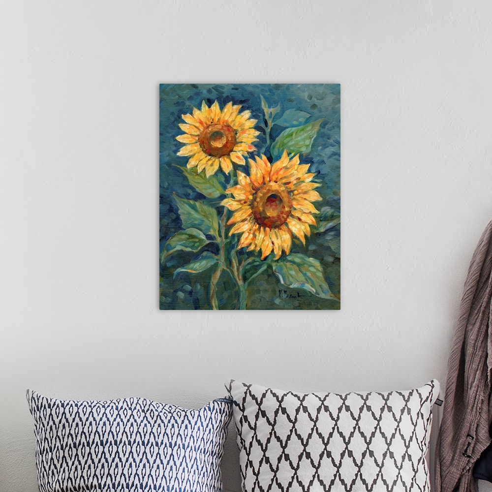 A bohemian room featuring Impressions Of Sunflowers I - Vivid