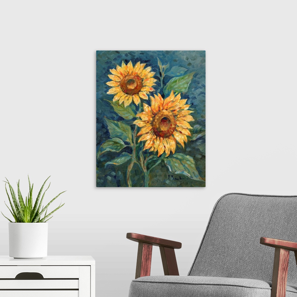 A modern room featuring Impressions Of Sunflowers I - Vivid