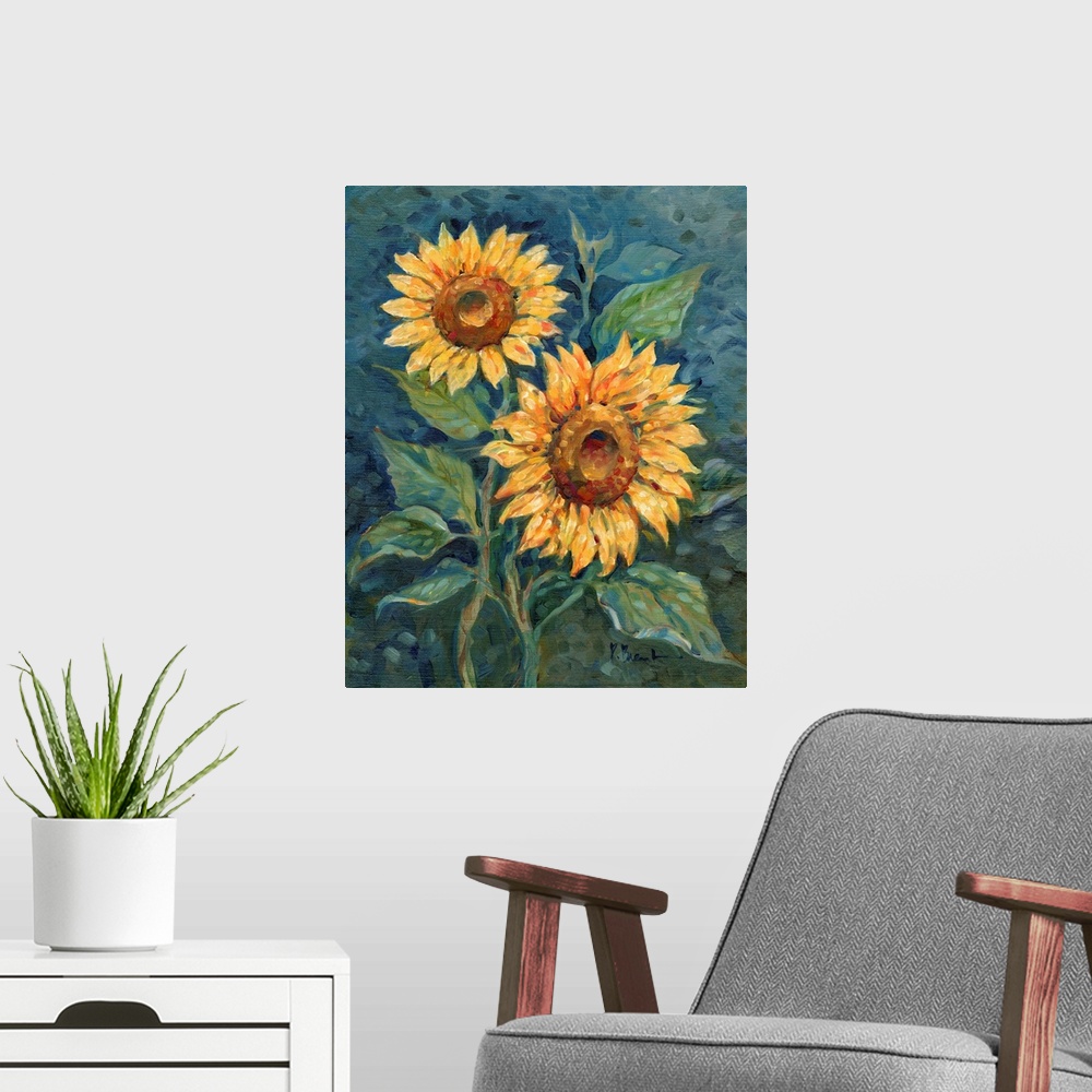 A modern room featuring Impressions Of Sunflowers I - Vivid