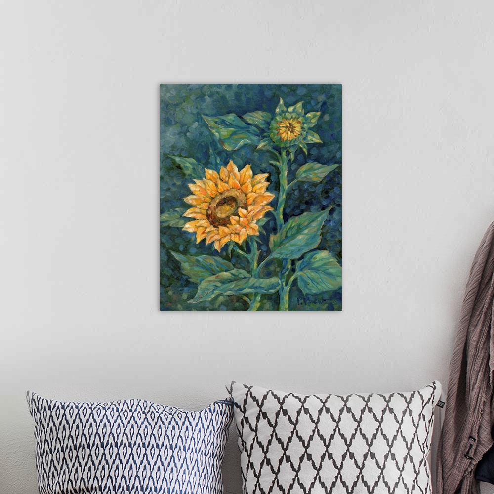 A bohemian room featuring Impressions Of Sunflowers II - Vivid
