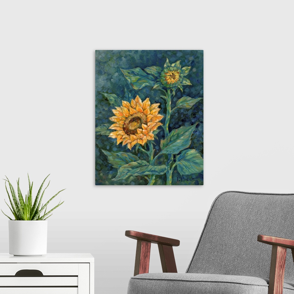 A modern room featuring Impressions Of Sunflowers II - Vivid