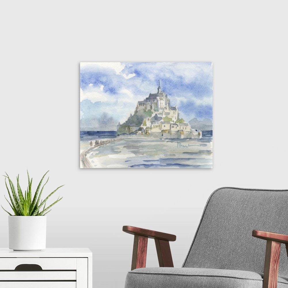 A modern room featuring Mont St. Michele from the Bridge - Cropped