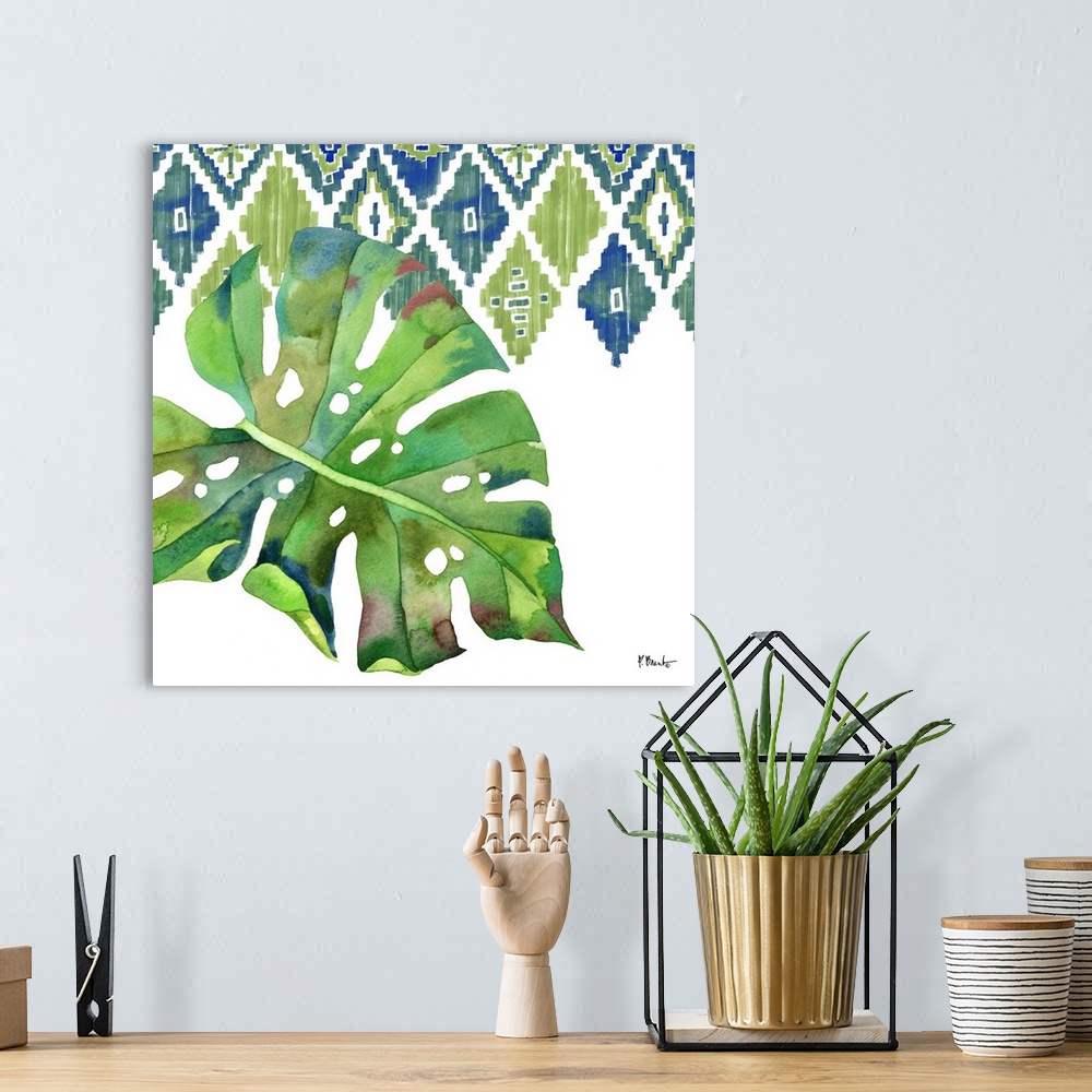 A bohemian room featuring Palm Fronds I - Blue