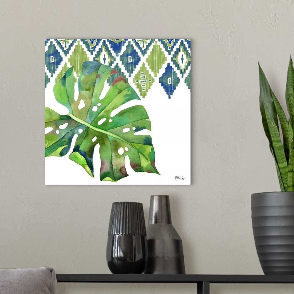 A modern room featuring Palm Fronds I - Blue